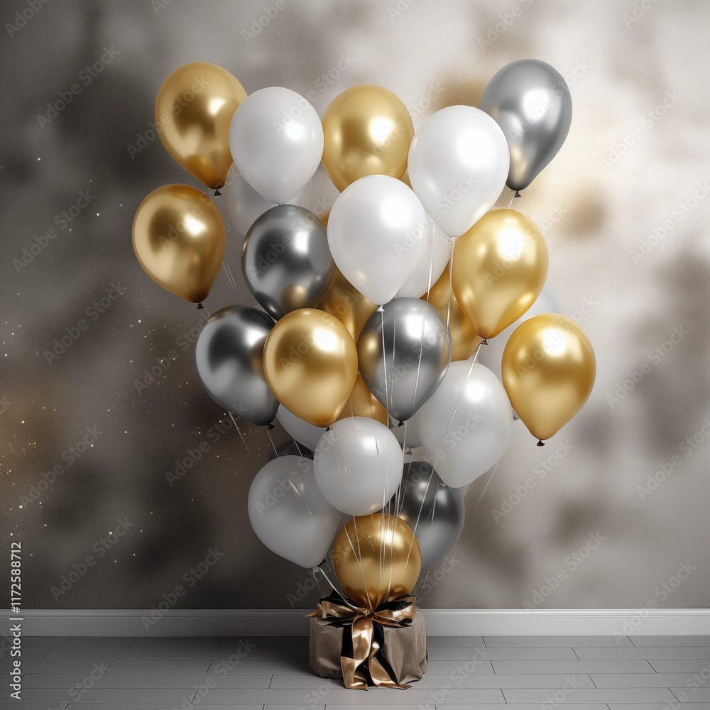 custom made wallpaper toronto digitalGold Silver  White Balloons Gift Bundle on Floor