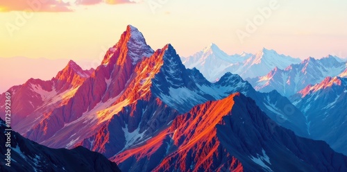 Collage of angular mountain peaks interwoven with geometric forms , design, background photo