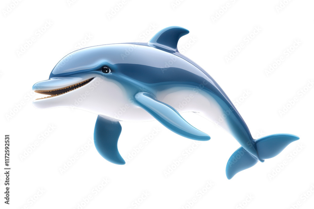 Fototapeta premium A playful dolphin swims gracefully, showcasing its sleek body and vibrant blue tones.
