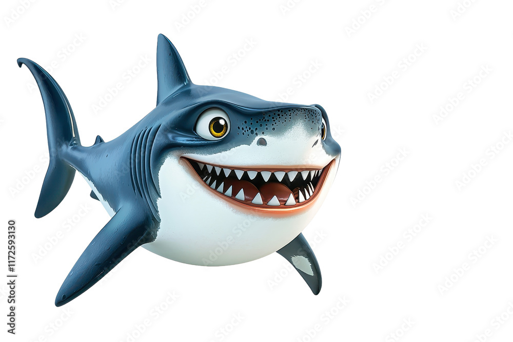 A playful, cartoonish shark with a wide grin, showcasing sharp teeth and prominent fins, designed for a fun and engaging aesthetic. A playful, cartoonish shark with a wide grin, showcasing sharp teeth and prominent fins, designed for a fun and engaging aesthetic.