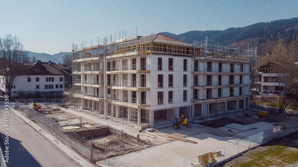 New Building Under Construction with Modern Exterior Design New Building Under Construction with Modern Exterior Design