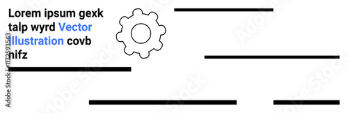 Abstract design featuring a central gear icon with surrounding text and lines. Ideal for technical documentation, web designs, engineering diagrams, educational materials, infographics