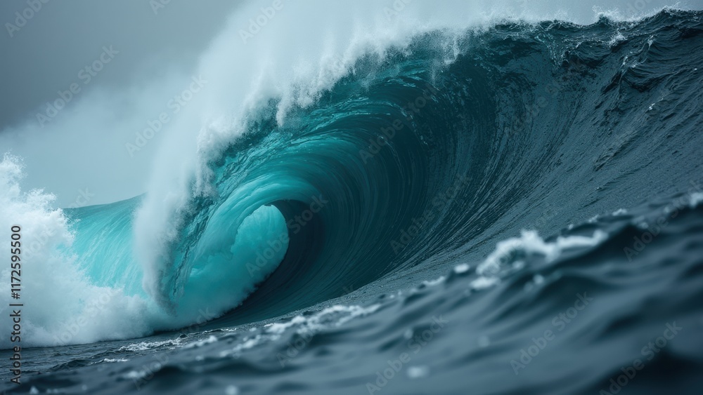 Majestic Turquoise Wave Crashing Against the Rocky Shoreline Under a Cloudy Sky Showcasing the Power and Beauty of the Ocean on a Stormy Day Majestic Turquoise Wave Crashing Against the Rocky Shoreline Under a Cloudy Sky Showcasing the Power and Beauty of the Ocean on a Stormy Day