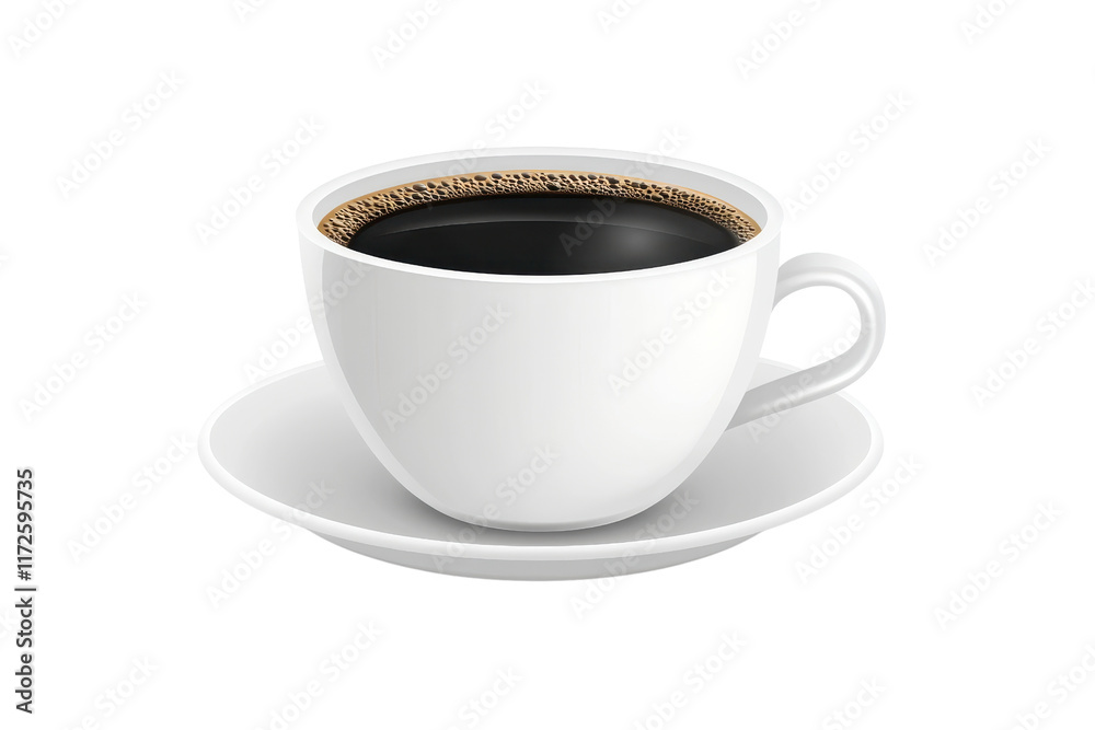 A white coffee cup filled with black coffee, accompanied by a matching saucer. A white coffee cup filled with black coffee, accompanied by a matching saucer.