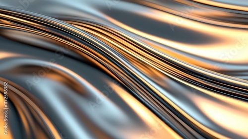 Splash abstract background concept. A smooth blend of metallic textures in flowing waves of gold and silver hues.