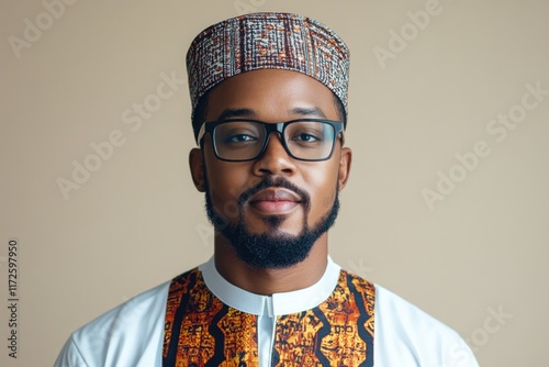 Confident man in traditional attire, showcasing cultural heritag photo