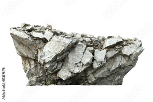 A rugged rock formation displaying a variety of textures and shapes, showcasing natural geological features.