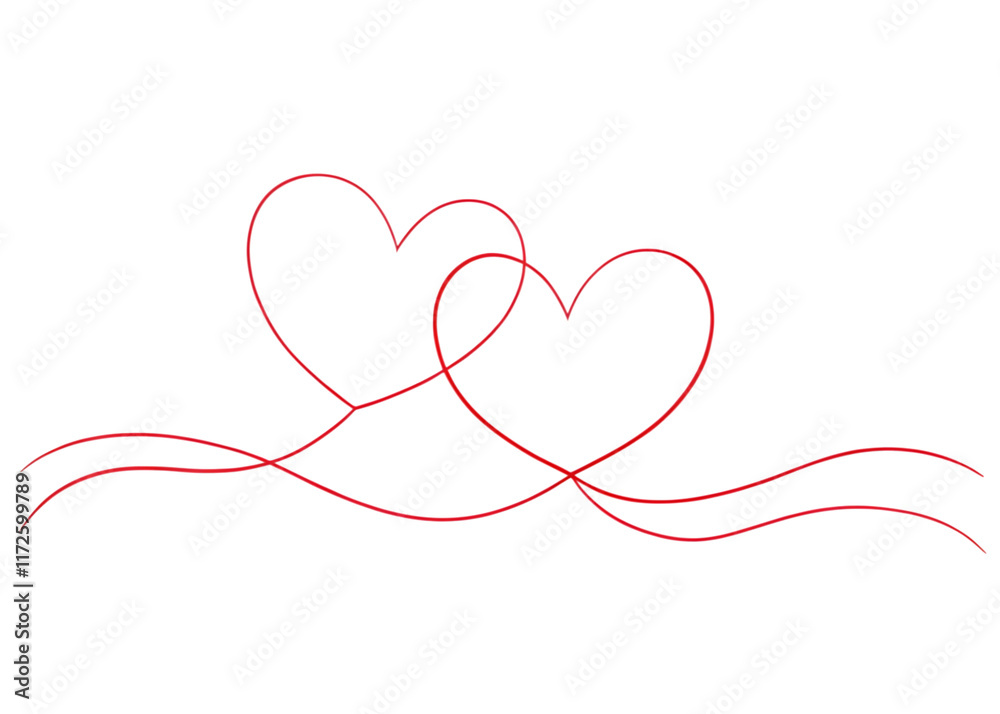 Continuous line drawing of two hearts on transparent background. Banner for valentine's day. Abstract hearts. PNG, ai generated Continuous line drawing of two hearts on transparent background. Banner for valentine's day. Abstract hearts. PNG, ai generated