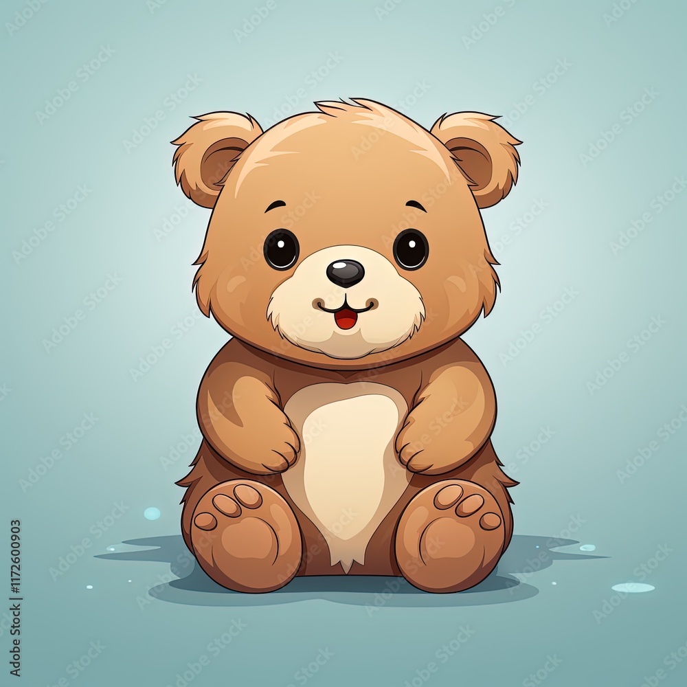 Fototapeta premium Flat-Colored Illustration of a Cute Cartoon Bear