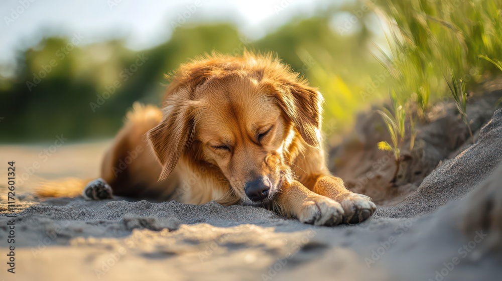 Relaxing Golden Retriever on the Beach Relaxing Golden Retriever on the Beach