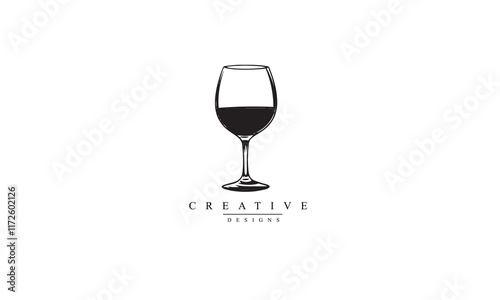 Wineglass Goblet Wine Drink Glass silhouette black logo design white background