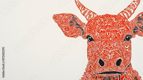 Intricate Red Artistic Cow Illustration photo