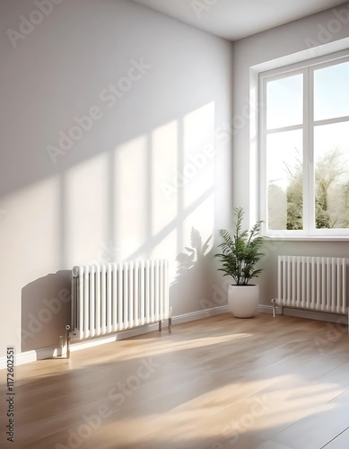 White Radiators in a Sunny Minimalist Room