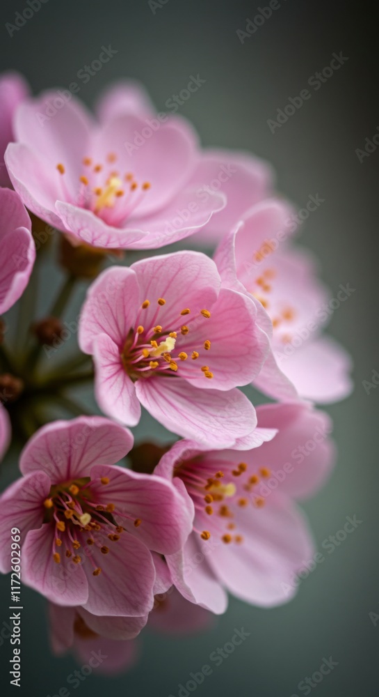 Close Up of Pink Cherry Blossom Flowers with Yellow Stamens Close Up of Pink Cherry Blossom Flowers with Yellow Stamens