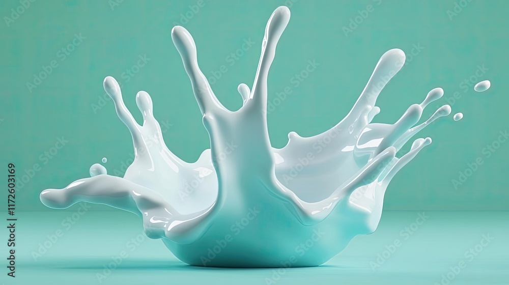 Splash abstract background concept. A vibrant splash of milk against a mint green background, creating dynamic energy. Splash abstract background concept. A vibrant splash of milk against a mint green background, creating dynamic energy.