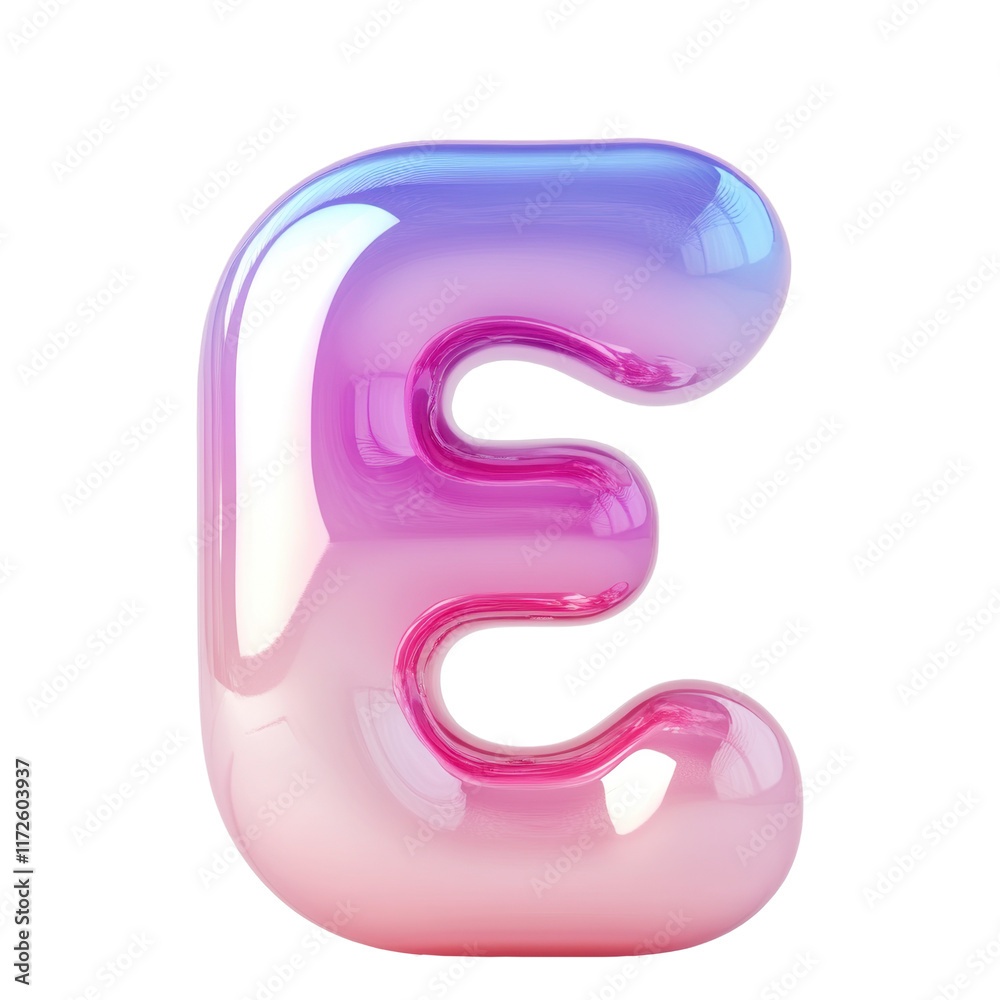 Bubble-style letter E with a soft pink gradient, featuring puffy 3D effect isolated on white Bubble-style letter E with a soft pink gradient, featuring puffy 3D effect isolated on white