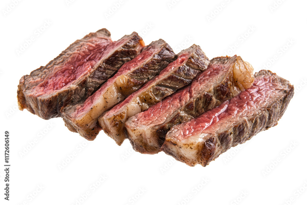 A succulent array of sliced steak showcasing juicy marbling and rich color, highlighting its mouthwatering appeal. A succulent array of sliced steak showcasing juicy marbling and rich color, highlighting its mouthwatering appeal.