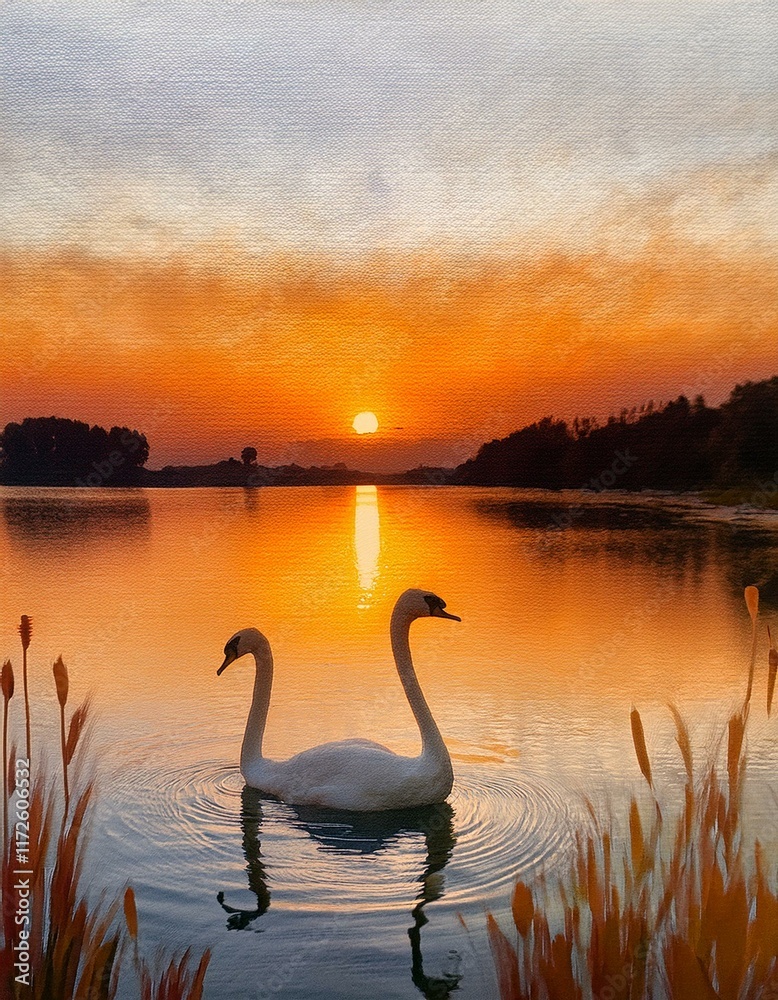 Fototapeta premium 白鳥と湖