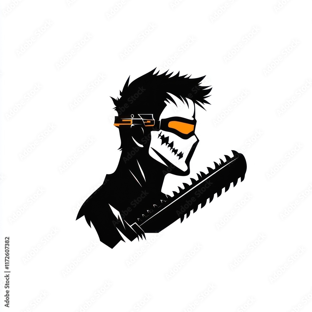 Obraz premium Silhouette Of A Skull Faced Chainsaw Wielding Figure