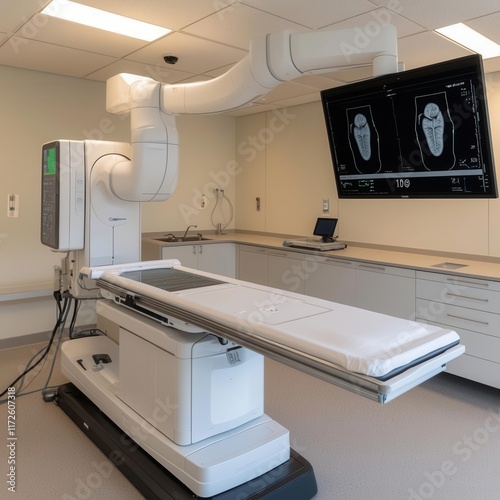 Advanced medical imaging technology in a modern hospital healthcare facility equipment showcase clean environment wide angle innovation photo