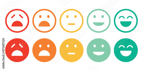 Set of Emoji Colored Flat Icons. Set Vector Emoticons. Smile Rating Customer Experience. Vector illustration