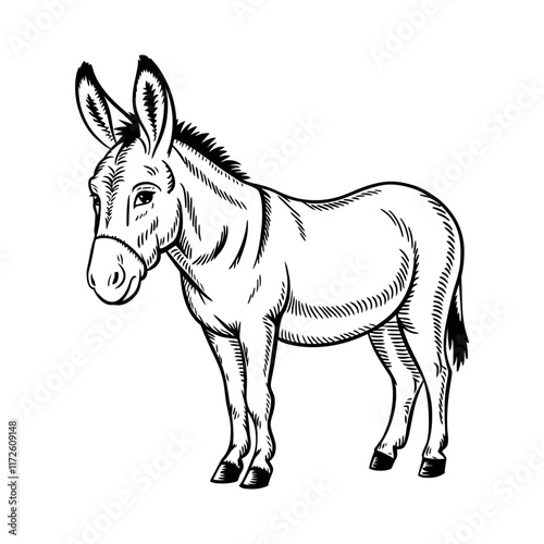 hand drawn illustration of a standing donkey