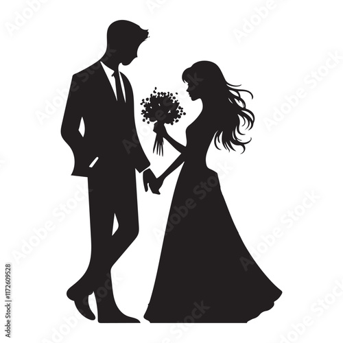 Wallpaper Mural Romantic Silhouette of a Bride and Groom Holding Hands Torontodigital.ca