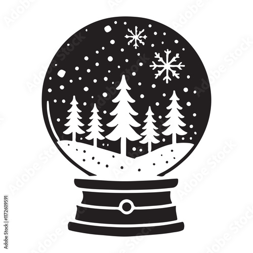 Charming Winter Scene Inside Snow Globe Illustration for Seasonal Decor photo