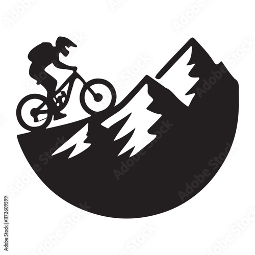 Extreme Mountain Biking Silhouette Illustration for Adventure and Sports Design