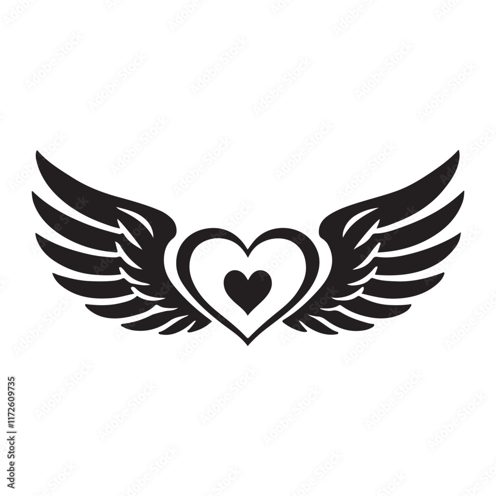 Heart with Wings Silhouette Vector Illustration Heart with Wings Silhouette Vector Illustration