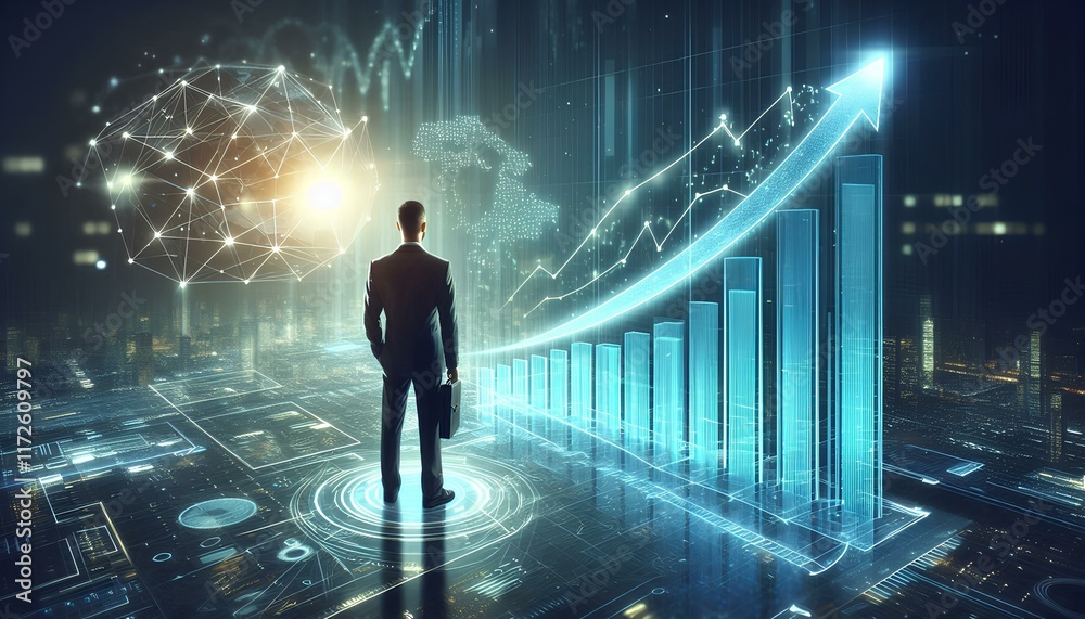 Fototapeta premium Modern Business Success with Hologram Chart