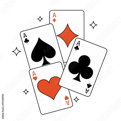 Four Aces Playing Cards with Sparkles Illustration