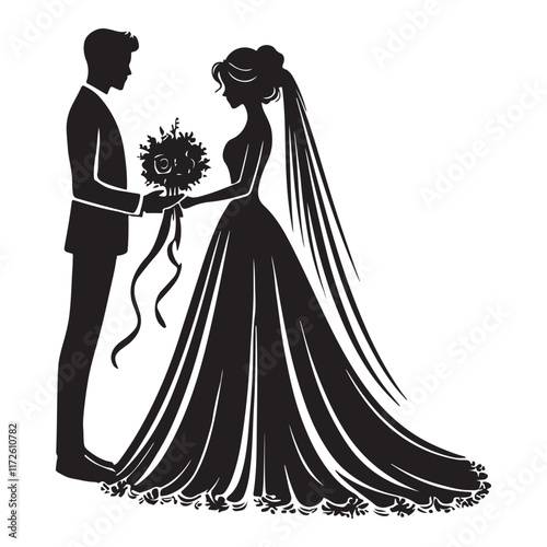 Silhouette wedding couple getting married vector Illustration image