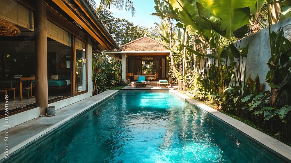 Fototapeta premium Luxury Tropical Villa with Private Pool and Lush Garden