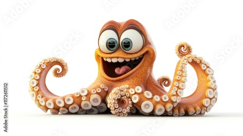 Cheerful cartoon octopus with big eyes and a wide smile, isolated on white background. (5) photo