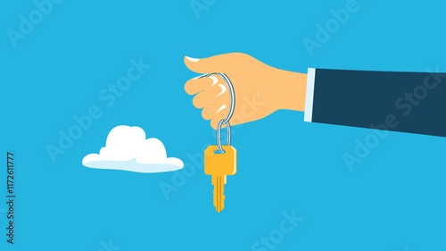 Hand Holding Property Key Vector Illustration for Real Estate, Home Ownership, and Investment Concepts