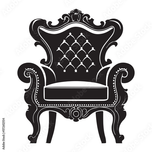 Ornate Baroque Style Armchair Silhouette Illustration