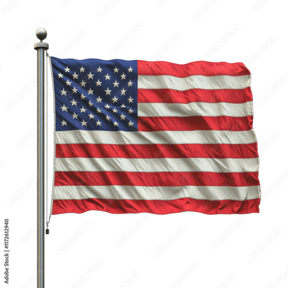 Obraz premium Minimalist American flag on a clean white backdrop, emphasizing simplicity and patriotic symbolism in a balanced composition