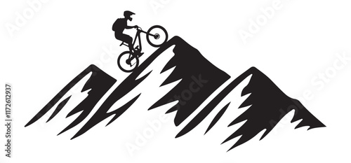Mountain Biking Adventure Conquer Peak Silhouette Illustration Design