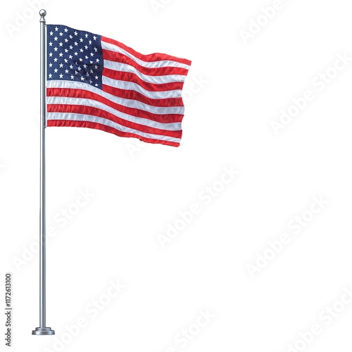 Minimalist American flag design, stark white backdrop, bold colors, simple elegance, modern patriotic expression photo