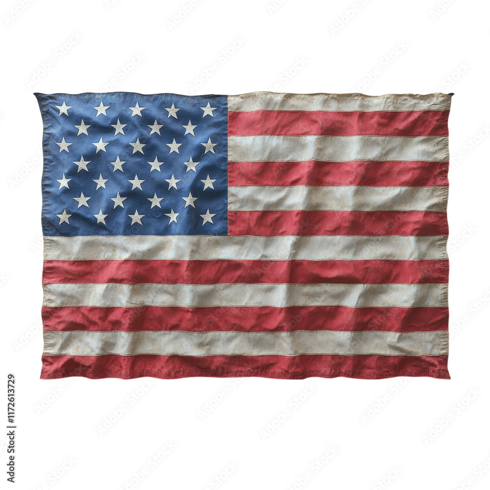 Obraz premium Minimalist American flag design, stark white background, simple elegance, patriotic symbol, modern aesthetic, clean lines, bold colors.