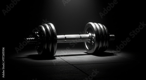 Wallpaper Mural Single Dumbbell Isolated on Dark Background in Dramatic Lighting Torontodigital.ca