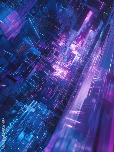 Modern tech background featuring intricate blue and purple circuitry visuals. 