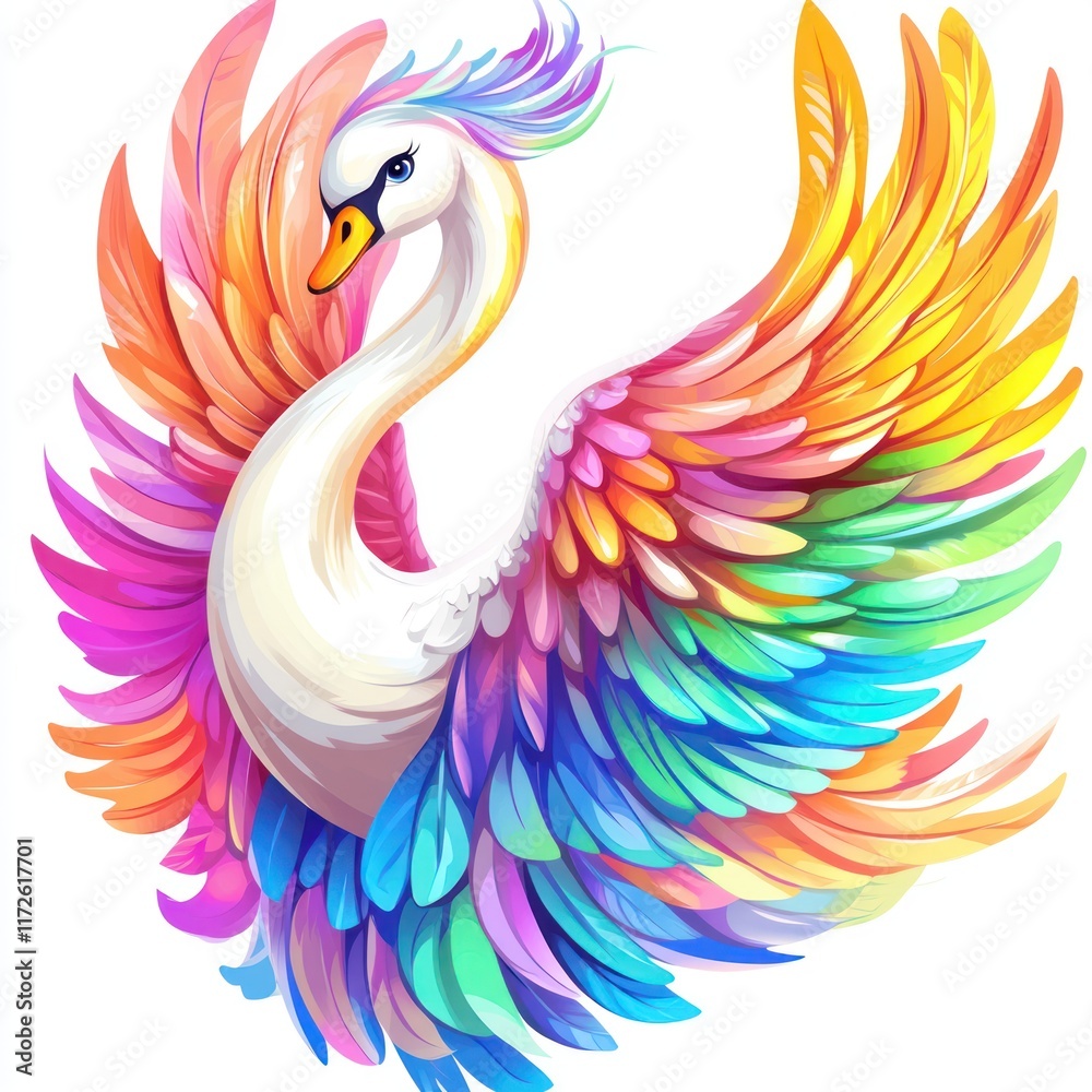 Obraz premium Rainbow Feathered Swan Artistic Illustration