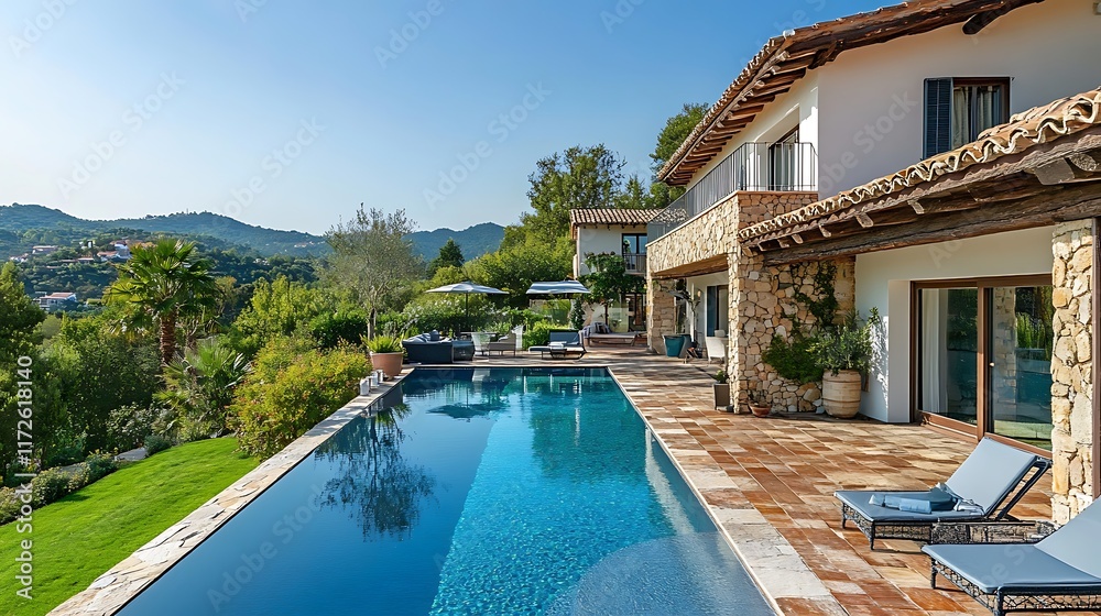 Fototapeta premium Luxury Villa with Infinity Pool and Panoramic Mountain Views