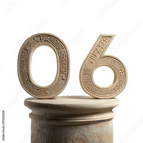 number 06 on a stone pillar with ancient relief Hebrew scripts photo