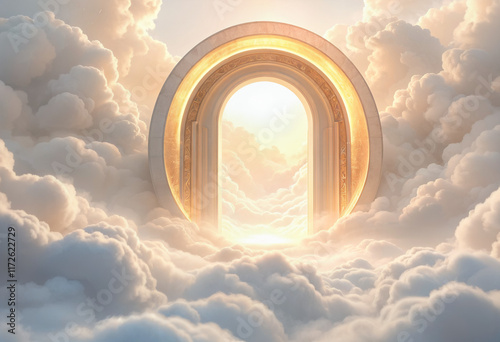 Radiant circular gateway in the sky, created using AI Generative Technology