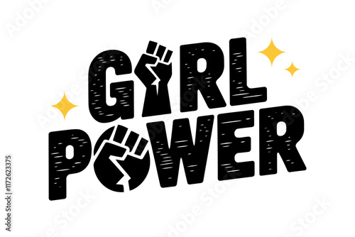 Empowering GIRL POWER Typography With Raised, Textured Lettering And Stylized, Clenched Fist Symbols. photo