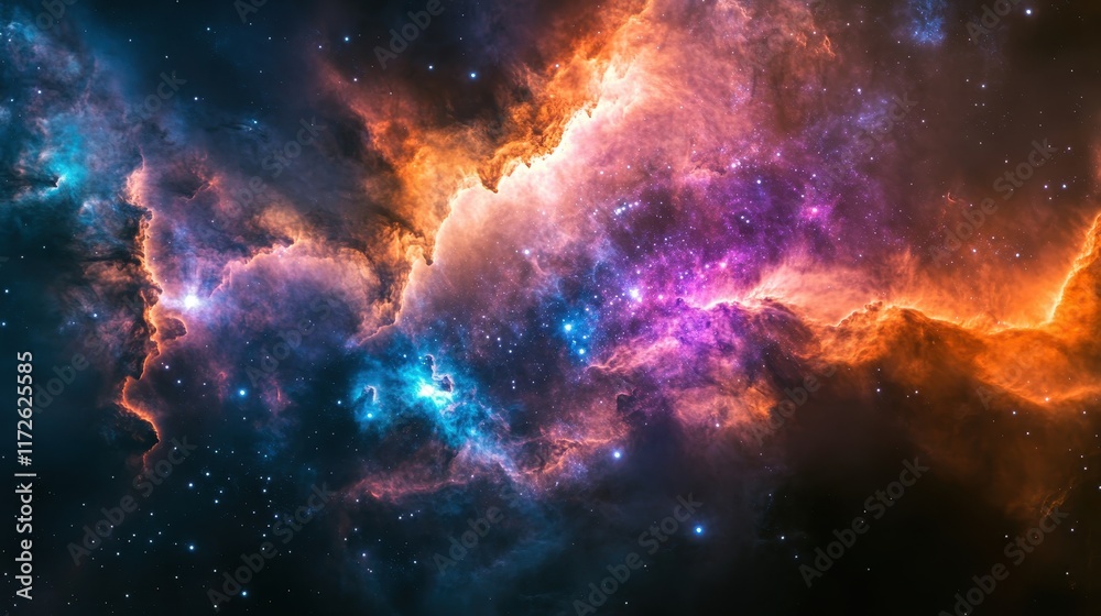 Fototapeta premium Colorful cosmic nebula showcasing vibrant colors and patterns in deep space