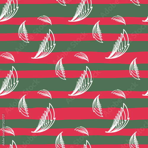 Christmas Floral seamless pattern with striped background for fashion textiles and graphics. white leaves seamless